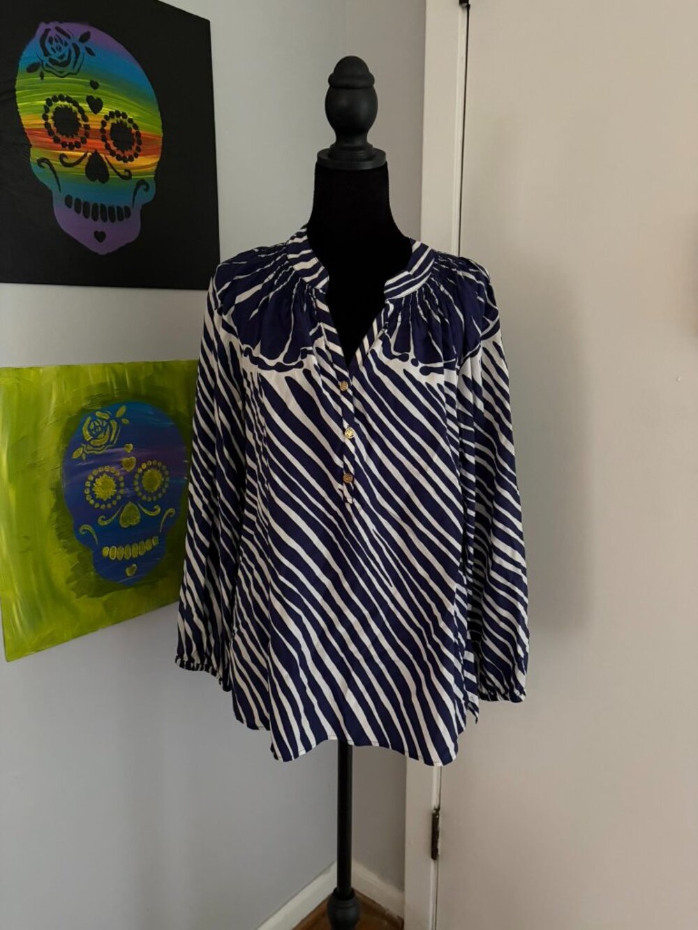 Lilly Pulitzer Silk Elsa Shimmy Shell Stripe Long Sleeve Blouse